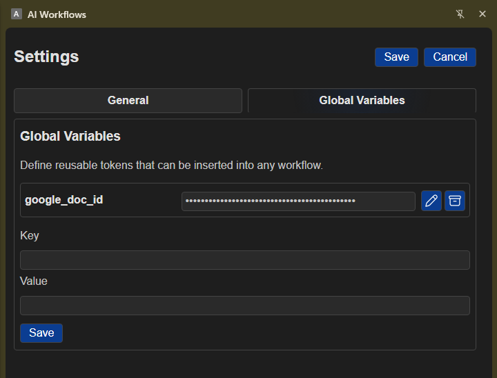 Settings - Global Variables